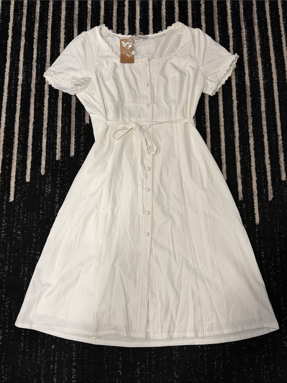 Rihoas Women's White Button-Front Tie-Waist Dress